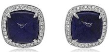 LARGE 37.49CT DIAMOND & AAA TANZANITE 18KT WHITE GOLD 3D SQUARE CLIP ON EARRINGS