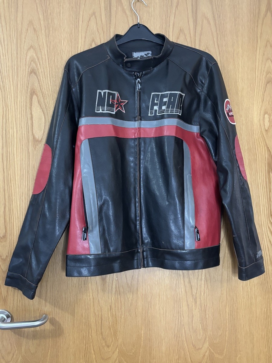 Vintage No Fear Biker jacket Black Size Small Oversized UK