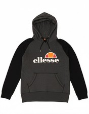 ELLESSE Womens Graphic Hoodie Jumper UK 12 Medium Grey Colourblock Cotton CH07