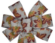 Fall Leaf Wired Wreath Bow - Handmade 10" across - Autumn Leaves Orange Rust