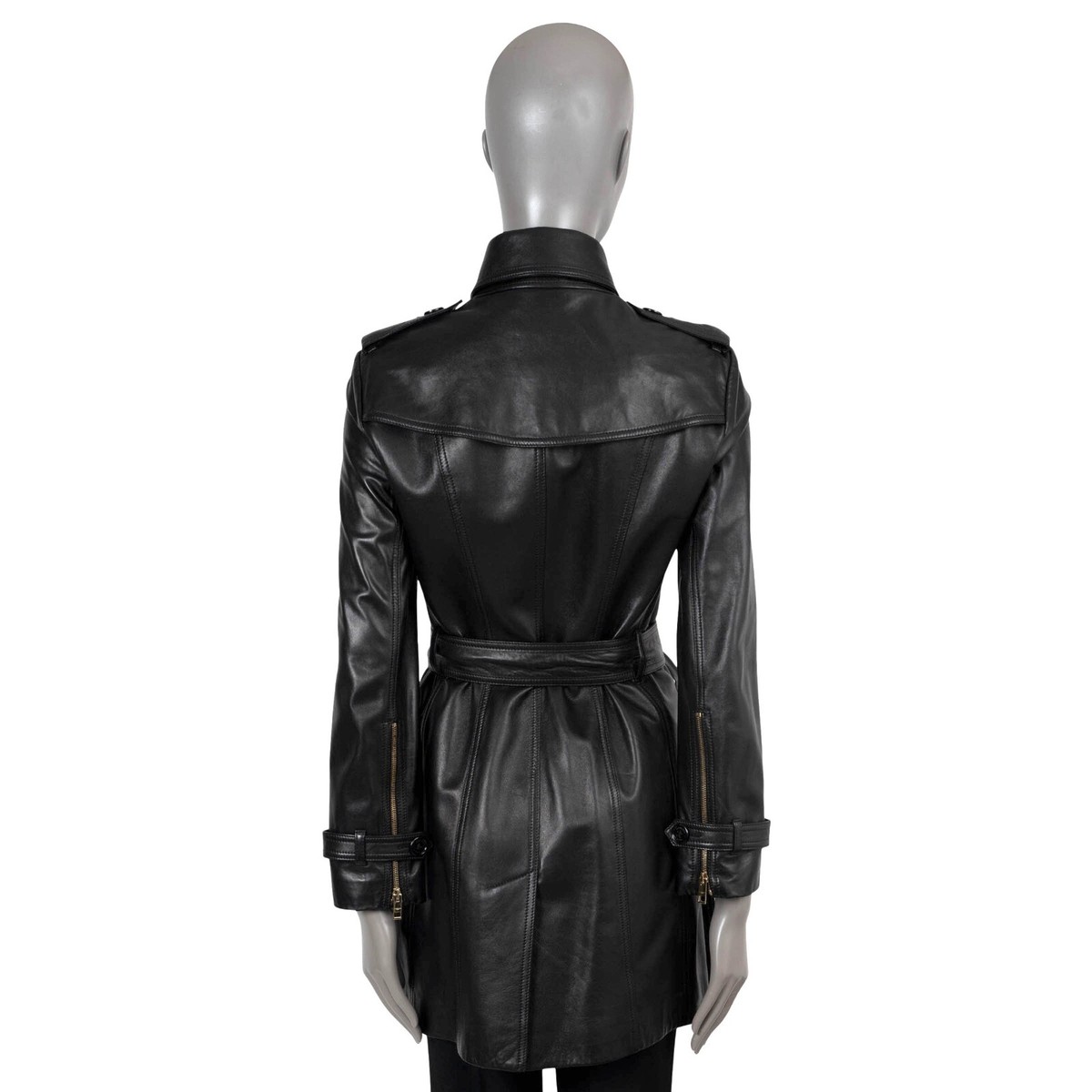 70511 auth BURBERRY LONDON black leather SANDRINGHAM Trench