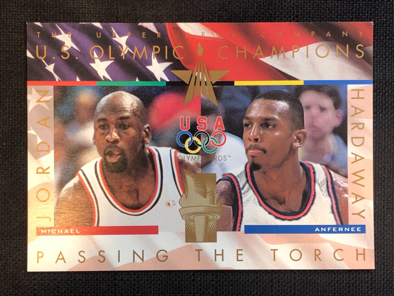 Michael Jordan Anfernee Hardaway 96' Upper Deck Passing Torch Olympic Jumbo Card