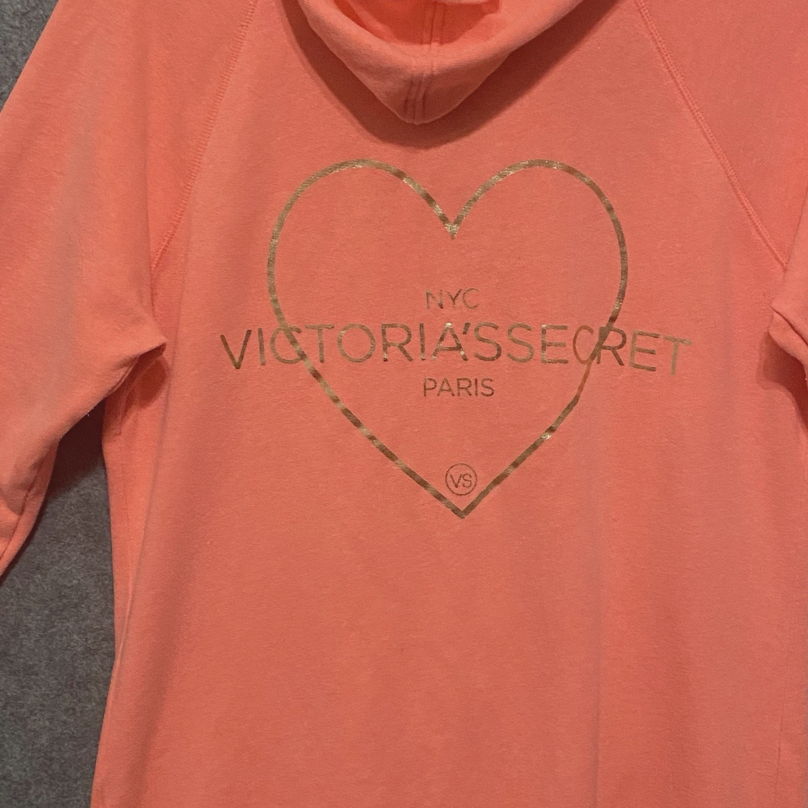 UNDERCOVER Felpa con cappuccio Victorias Secret donna taglia M cuore pesca logo grafico full zip tasca