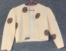 Charlotte Ford Women's Size 10 Jacket Beige Brown Floral Open Front 100% Silk