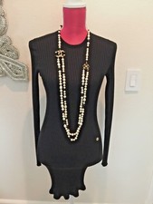 CHANEL BLACK RIBBED KNIT DRESS CC 08A DESIGNER COUTURE SIZE 34 