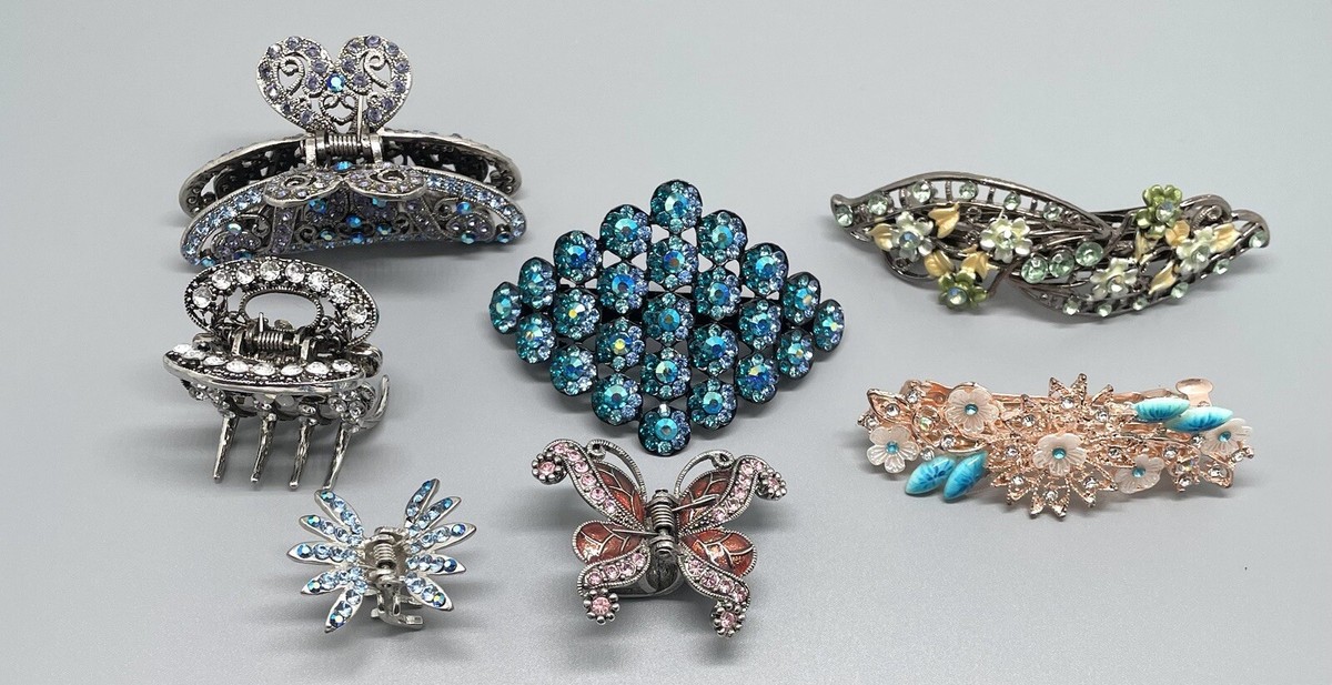 Seven Flower Multicolored Rhinestone Hair Clips | eBay