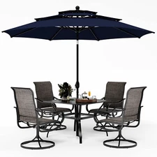 Patio Furniture Set with Umbrella Swivel Chairs Outdoor Dining Table Chairs Set