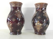 B.F.K. ROYAL BOCH [1880-1920] Paires de vases anciens en faience à decor emaillé