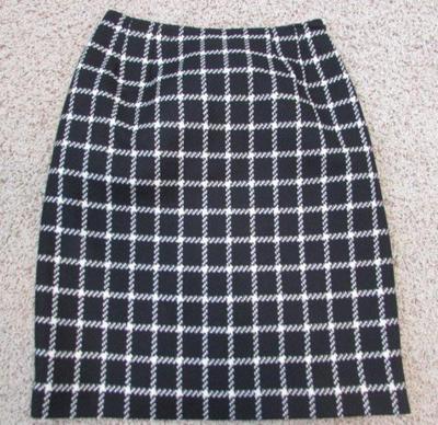 TALBOTS  2P 2 Petite black white plaid window pane wool pencil skirt career FAB