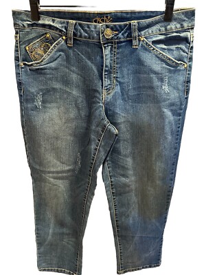 CACHE BLUE DENIM ANKLE LENGTH PANTS WITH EMBELLISHED POCKETS SIZE 10 NEW