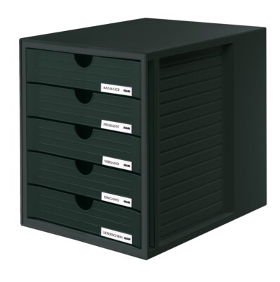 Ablagebox mit 5 geschlossene Fächer schwarz Schubladenbox 1450 Systembox HAN