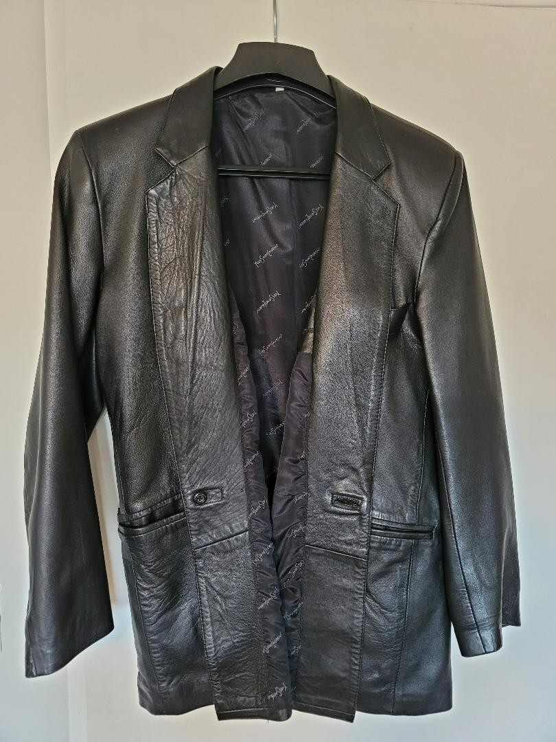 Yves Saint Laurent nera unisex vintage media lunghezza giacca in pelle taglia 50