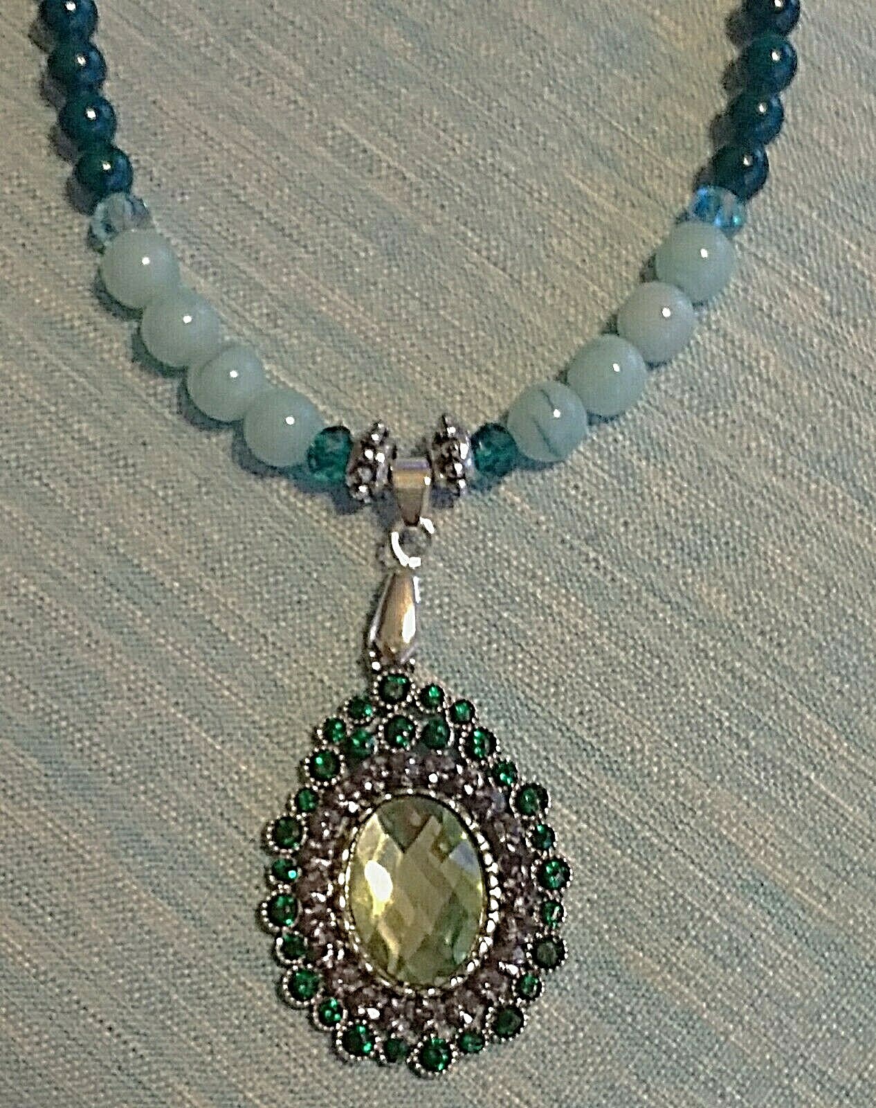 Green Crystal Pendant Necklace - 22 Inch Elegant Original Design-image