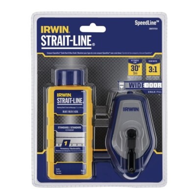 IRWIN STRAIT-LINE Wide Classic 3:1 30-ft Chalk Reel w 4 oz Blue Chalk Refill New