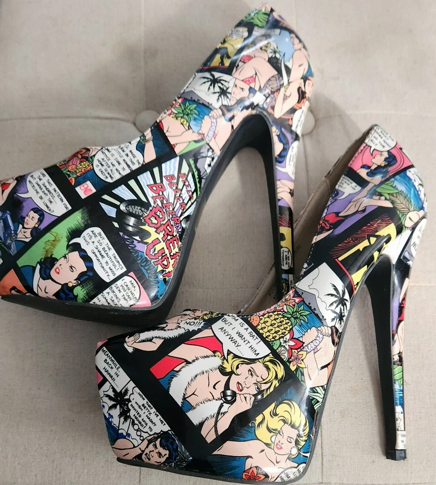 Bumper Brand Womens Comic Book Print High Heel Stiletto Pumps Shoes Sz 9 US - Image 3 of 4