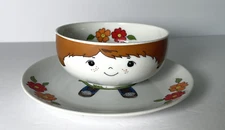 Vintage Interpur Children's Dish Set Farmer Boy Plate Bowl