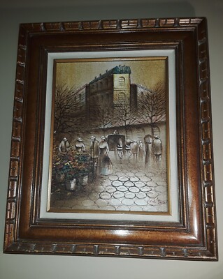 Artist Lola Foster Orig. Oil Painting Flower Market Street Scene 13''x18'' Canvas 