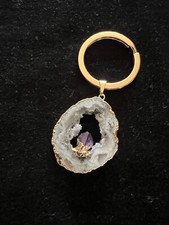 Irregular Natural Agate Quartz geode slice druzy crystal w/ stone Pendant