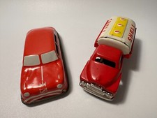 Toy Petrol Tanker "Shell" friction japanese toy tin car and red friction sedan