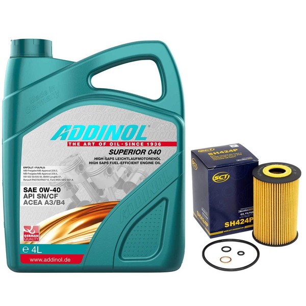 MotoröL Set 0W-40 Addinol 4 Liter + ÖLfilter SH424P FüR BMW 3Er Z3 Roadster E36-image