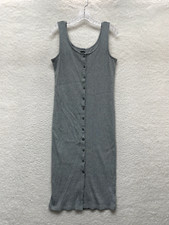 Gap Midi Maxi Dress Large Petite Grey Rib Knit Button Bodycon Casual Minimalist