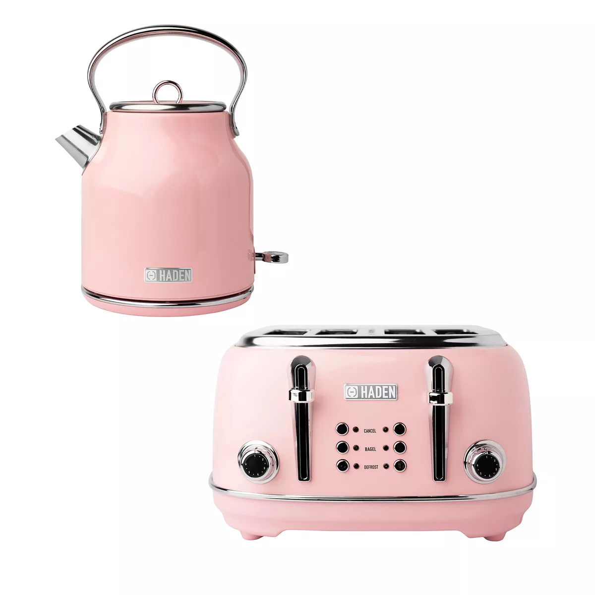 Haden Heritage 1.7 Liter Stainless Steel Body Electric Kettle with Toaster,  Pink