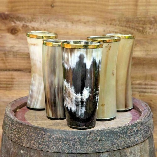 Set of 5 Nordic ale beer mead viking drinking horn cups mugs for