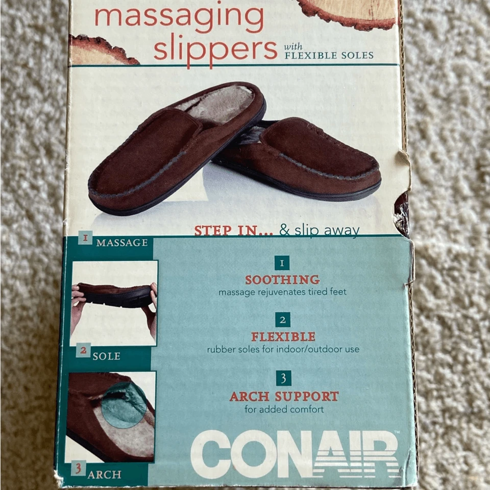 Zapatilla marrón masajeador Conair talla 8-10 nueva con caja Foto 3 de 4
