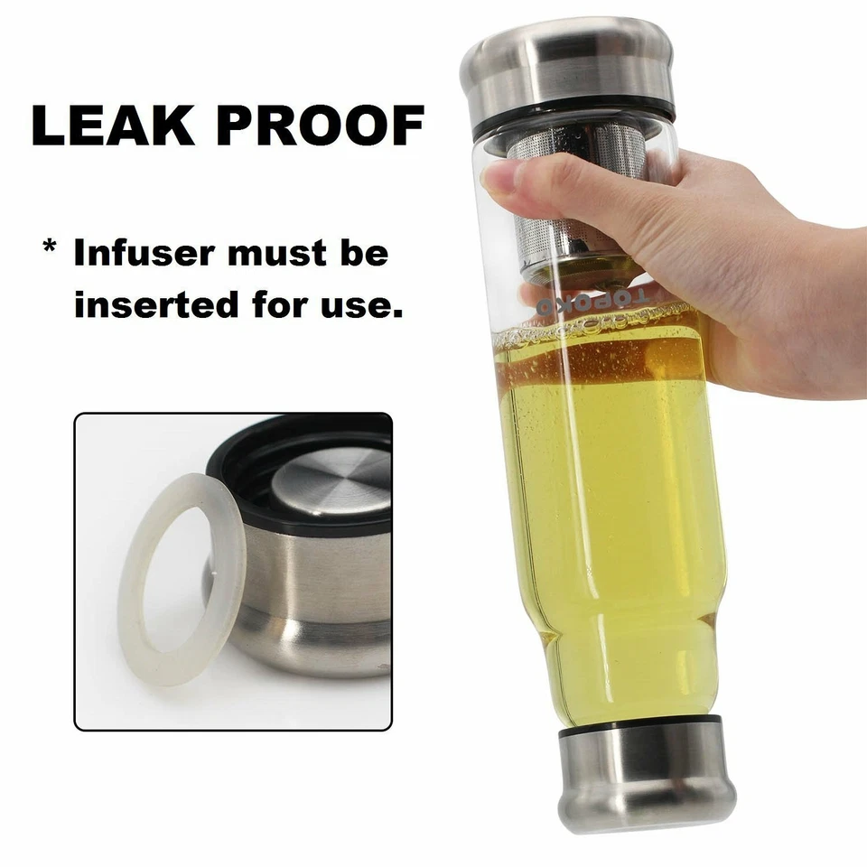 Taza de viaje con infusión de té de vidrio de 18,5 oz y colador de nailon negro gris mangas 2 piezas  Foto 4 de 4