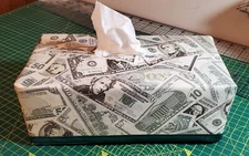 Money, Money, Dollar Bills....Tissue Box Cover Handmade.