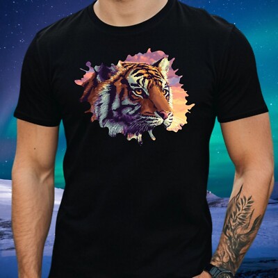 Mens Tiger Pixel Art Motif Cotton T-Shirt Size S to 5XL