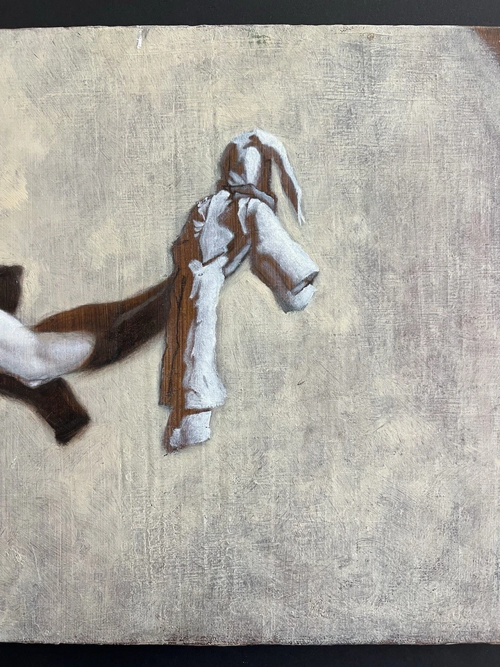 Perspectiva modernista figurativa de un luchador y una marioneta pintura al óleo original Foto 4 de 4