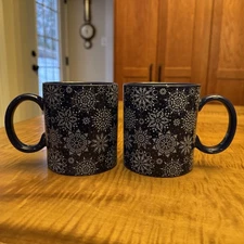 Pair of CHIC AND TONIC Cobalt Blue & White Snowflake Mugs, 16 oz