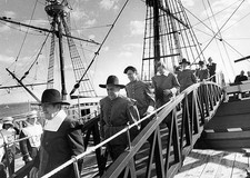 Pilgrims leave Mayflower II after reenacting signing Mayflowe- Boston Old Photo