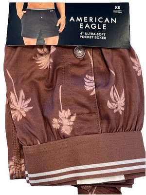 NWT AMERICAN EAGLE 4'' Ultra Soft Pocket Boxer Sz XS-S-XL Brown Palm Trees #100
