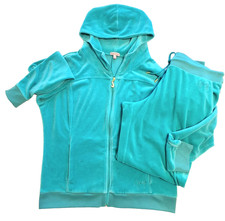 VTG Y2k Juicy Couture Velour Tracksuit Set XL Hoodie Jacket Pants Rare Blue 90s