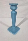 Vintage Blue Iridescent Glass Candlestick Holder 10" Milk Glass Style