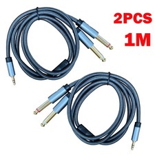 2Pcs 3.5mm 1/8" TRS to Dual 6.35mm 1/4" TS Mono Stereo Y-Cable Splitter Cord NEW