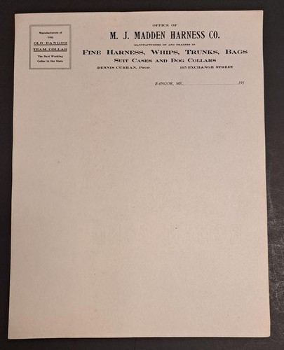 9 Antique Letterheads Madden Harness Co. Bangor Maine Whips Trunks Dog Collars - Picture 4 of 10
