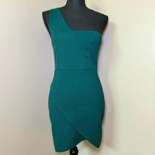 Blue Blush Dark Green Asymmetric One Shoulder Mini Dress size Medium