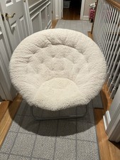 White Folding Saucer Chair Faux Sherpa Upholstered Metal Frame 37x39x31