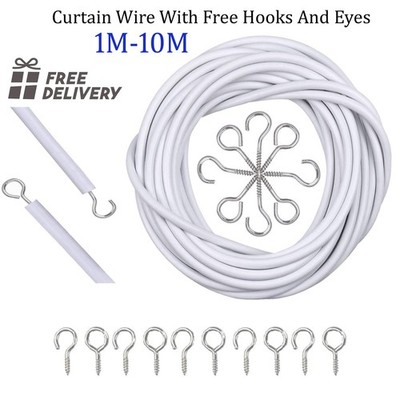 Netz Gardinen Draht weiß Fenster Voile Kordel Kabel GRATIS HAKEN & ÖSEN Längen wählbar