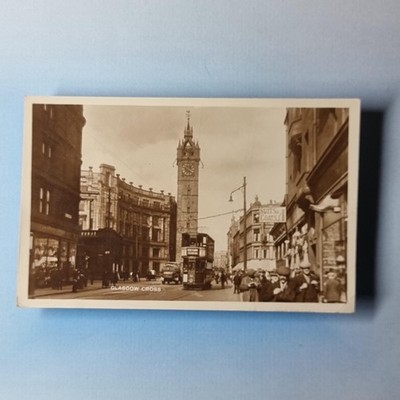 Glasgow Postkarte um 1930 Echtfoto Schottland The Cross Straßenbahnen alte Fahrzeuge Geschäfte