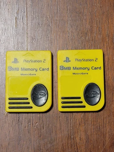 Vintage Playstation 2 Nyko Magic Gate 8MB Yellow and Black Memory Cards Pair
