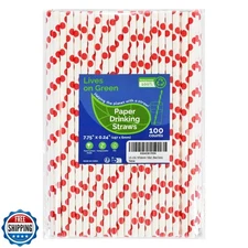 Lives on Green 7.75'' x 0.24'' Red Polka Dots Disposable Paper Straws for Dri