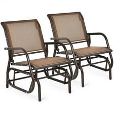 2 PCS Outdoor Single Swing Glider Rocking Chair Armrest Garden Backyard Brown