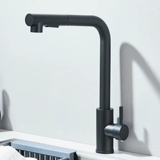 Black Pull Out Kitchen Sink Faucet Two Model Stream Sprayer Nozzle Stainless Ste