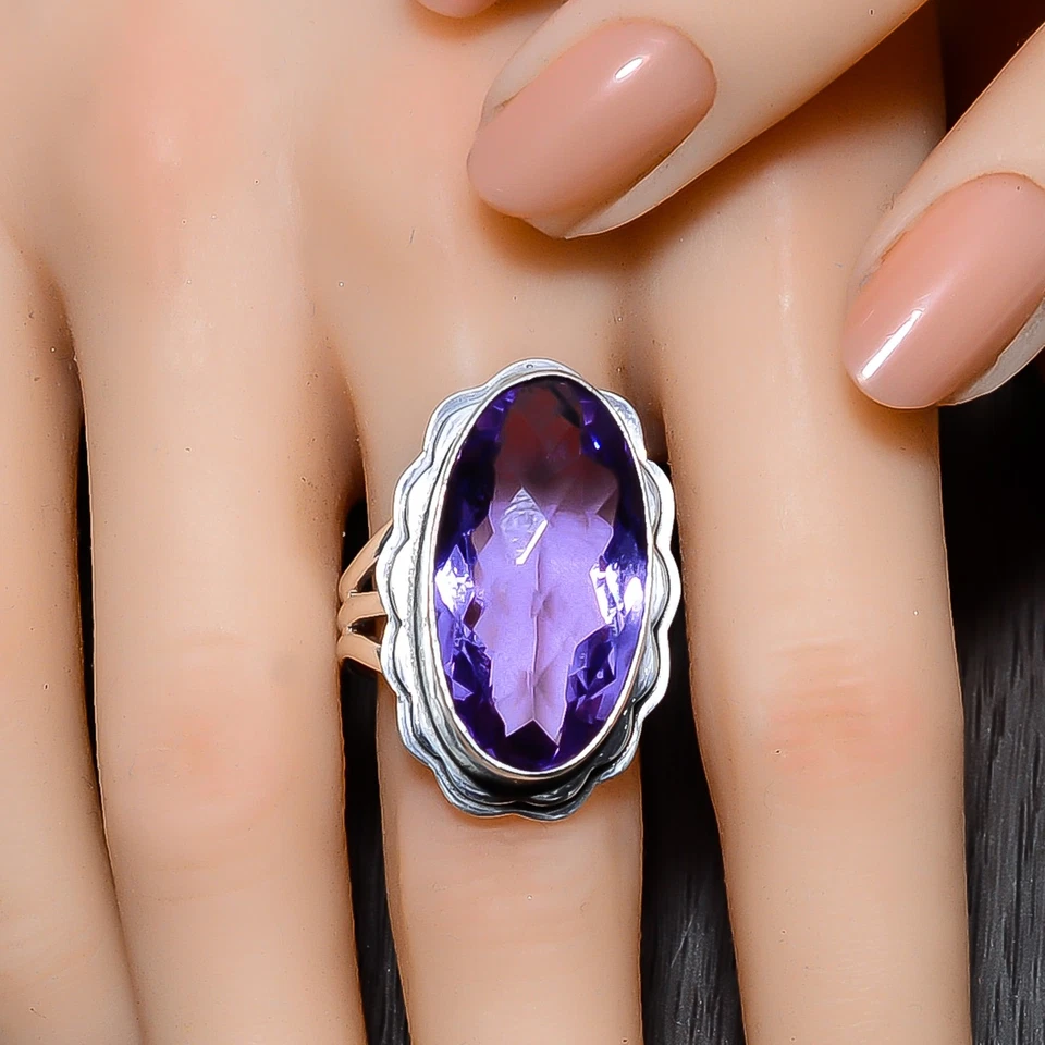 Anillo de cuarzo de alejandrita sólido de plata de ley 925 regalo de Navidad, anillo elegante Foto 2 de 4