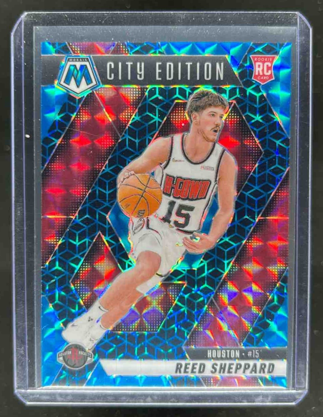 2024-25 Mosaic Reed Sheppard RC Spectris Blue FOTL City Edition #17/25 Rockets