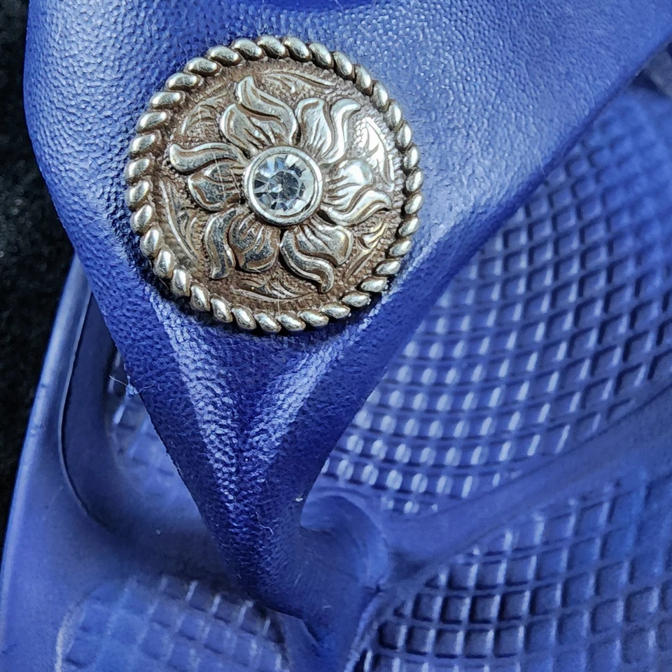 OOFOS Ooriginal восстановления стринги сандалии редкая цветочный подвеска женский размер 8 синий - Изображение 4 из 4